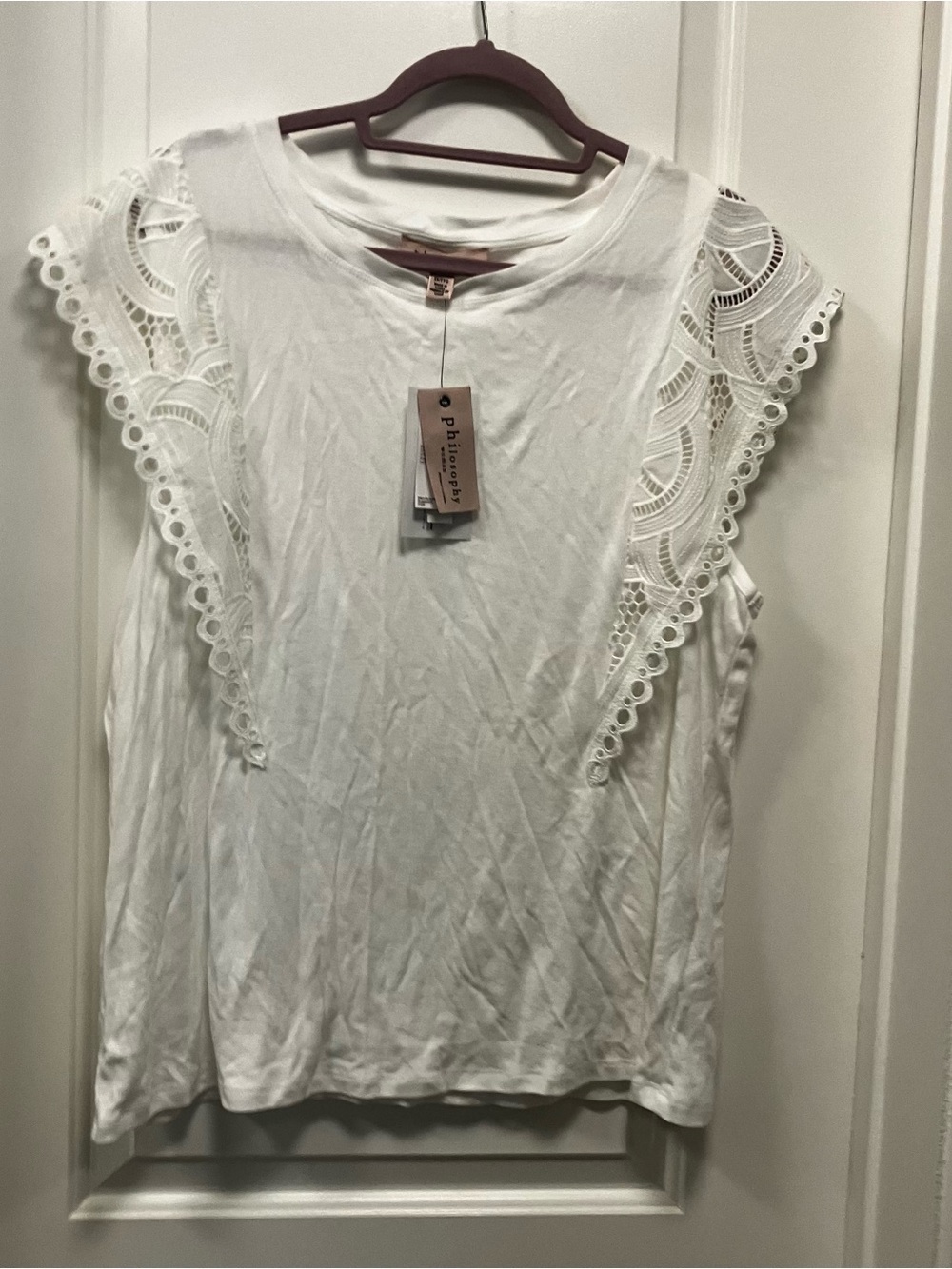 NWT Philosophy Woman Republic Clothing White Lace Detail Modal Top Size 2X